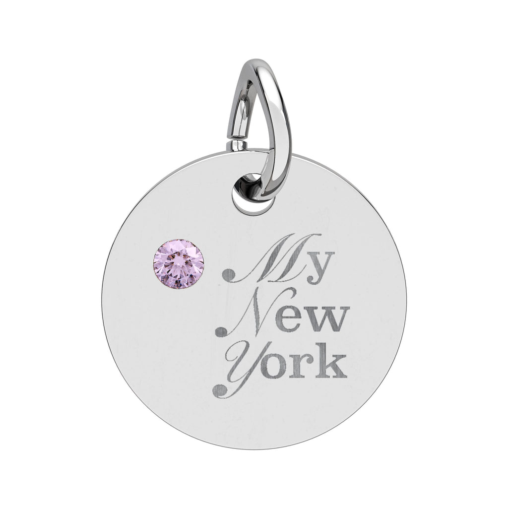 "My New York" Engraved Birthstone Charm — Personalized Pendant
