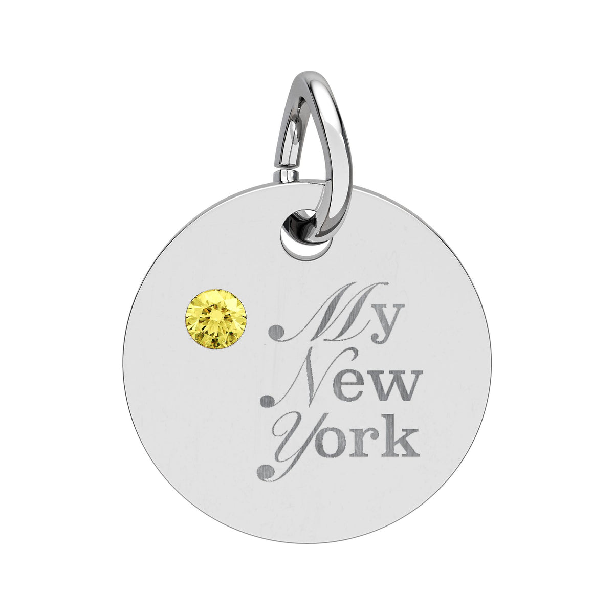 "My New York" Engraved Birthstone Charm — Personalized Pendant